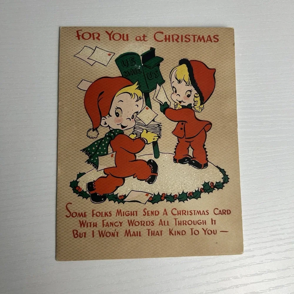 Vintage 1946 Christmas Greeting Card Retro Peek-Through Novelty Art Decor Unused